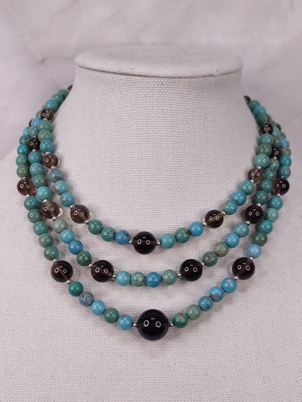 Multi-Strand Turquoise/Smokey Quartz Gemstone Necklace